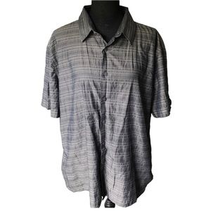 PERRY ELLIS Gray Striped short sleeve button down collared shirt
